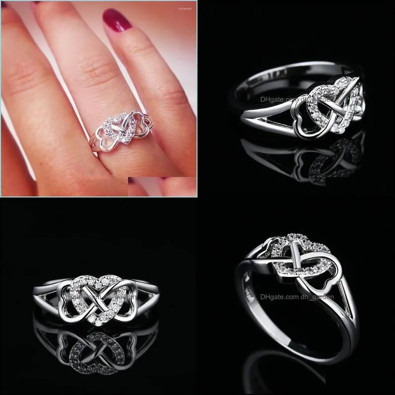 wedding rings women triple heart infinity promise ring silver plated zircon engagement for bridal fashion jewelrywedding brit22