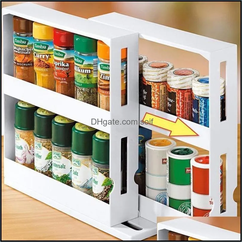 Spice Organizer Rack Multi-Function Rotating Storage Shelf Slide Kitchen Cabinet Cupboard Organizer Kitchen Storage cabinet1 Rack 4 V2