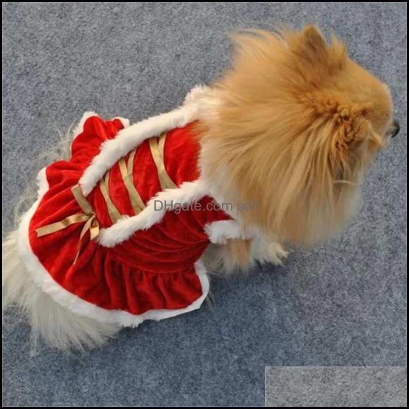 pet dog dress red color keep warm cat puppy christmas costume winter pets clothing with gold color ribbon 8ye e1