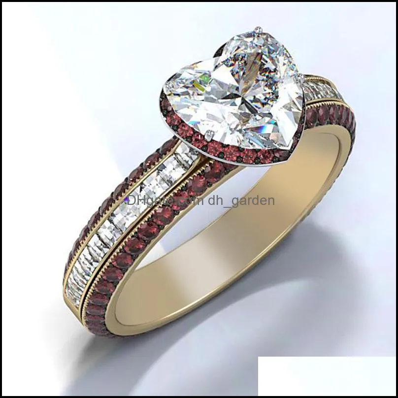 wedding rings exquisite gold plated heart shape ring bridal band engagement white zircon crystal party women jewelry giftswedding
