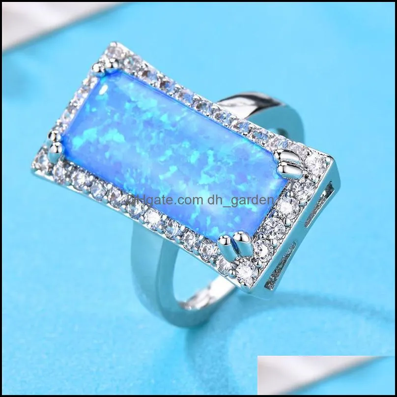 wedding rings cute female blue white fire opal ring vintage big silver color bands jewelry promise love engagement for womenwedding