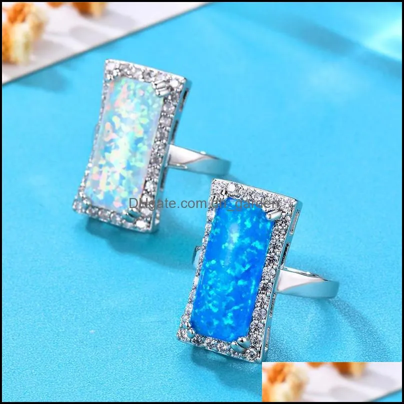 wedding rings cute female blue white fire opal ring vintage big silver color bands jewelry promise love engagement for womenwedding