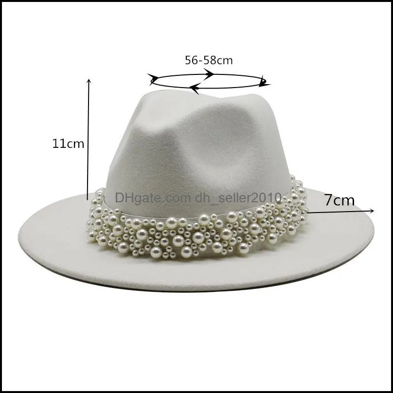 18 colors jazz formal hat woolen cloth pearl flat eaves  winter wide brim panama caps women felt fedora hats 19 3jz m2