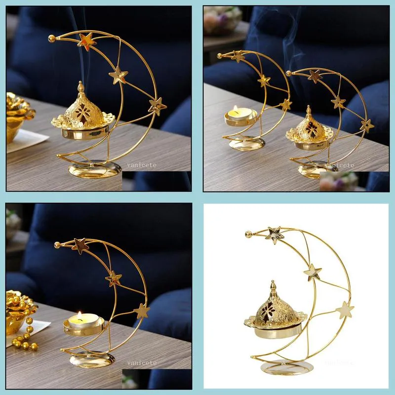 ramadan golden candle holders metal star moon shape candlestick dual purpose simple aromatherapy stove t2i53353
