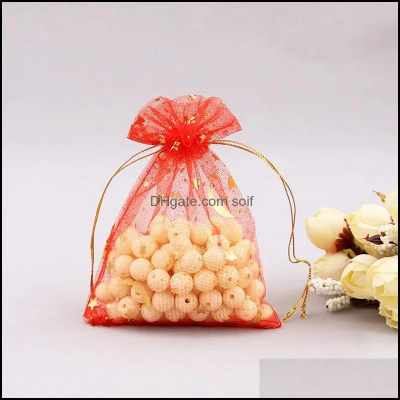 Stars Moon Favor Gift Bag Organza Drawstring Multi Color Bags Plated Gold Printing Pouch Wedding Birthday Party Decor 0 23ko4 G2