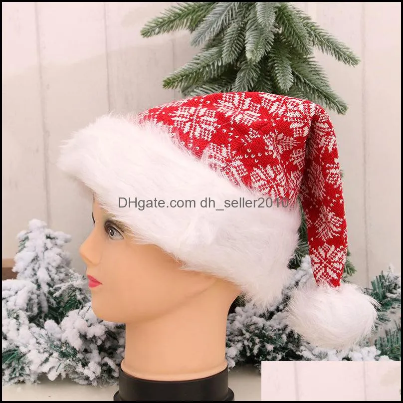 knit santaclaus hats adult children christmas gifts snowflake stripe santa hat red ordinary women men ornament plush