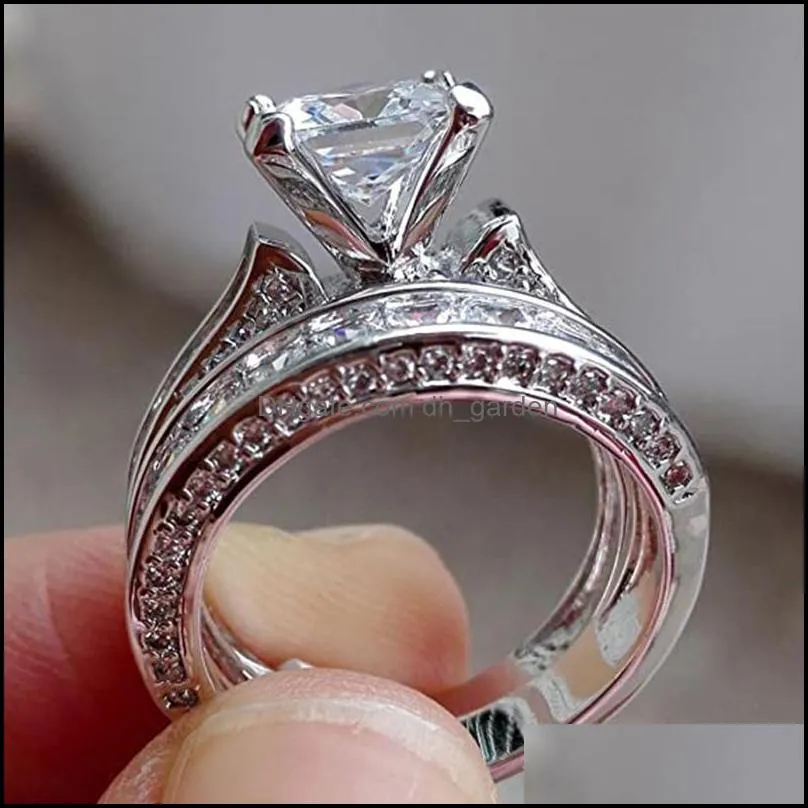 wedding rings 2pcs/set fashion white crystal engagement ring for women luxury square zircon anniversary giftwedding weddingwedding