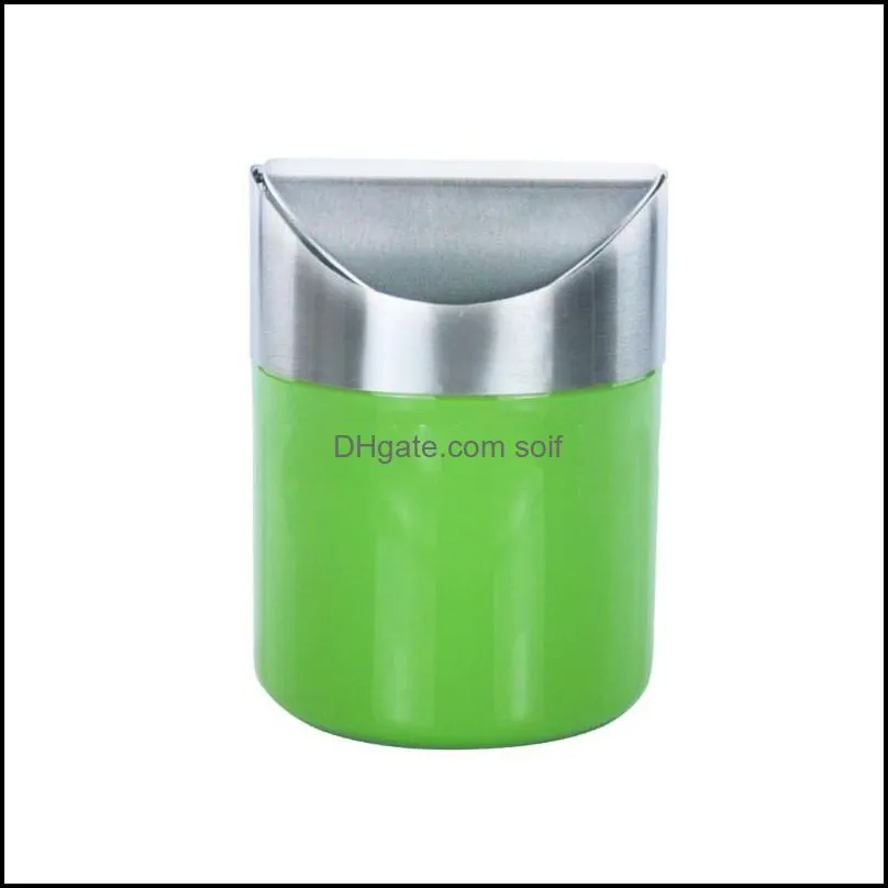 Colorful Flip Waste Bins Stainless Steel Miniature Table Top Trash Creative Portable