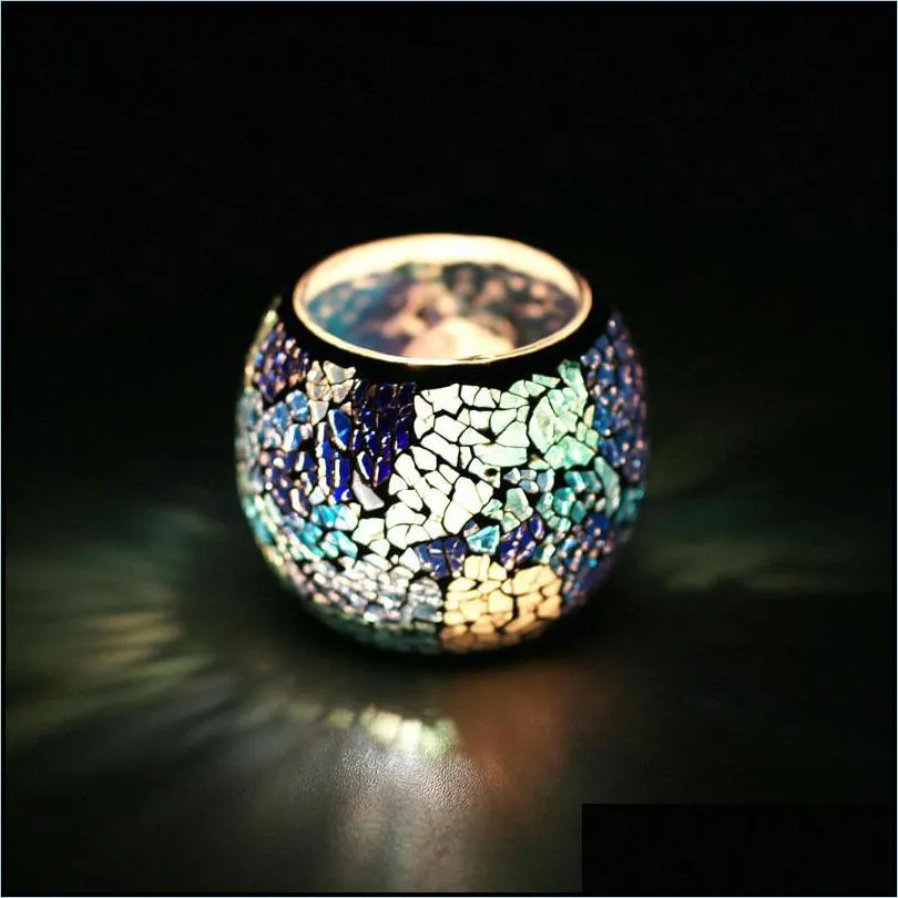 european style glass candlestick color candle holder mosaic glass tealight home table decor xmas party decorations candle cup t9i00934