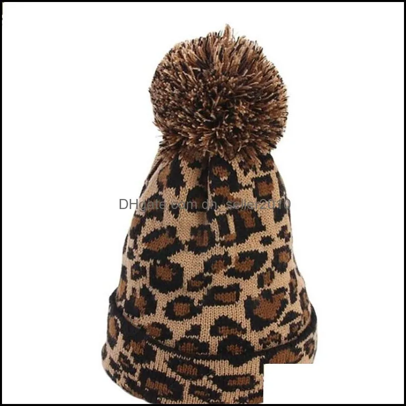 leopard print pattern woolen hat men women fashion headgear winter warm crochet knitted cap
