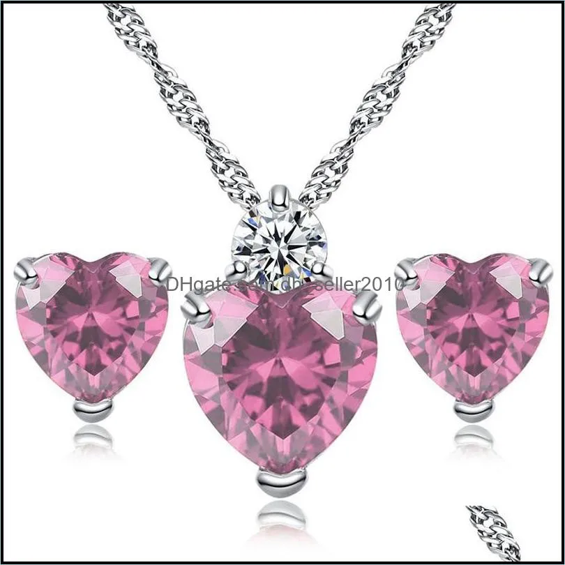 women fashion jewelry sets heart shape pendant necklaces wedding bride zircon necklace earrings set 601 k2