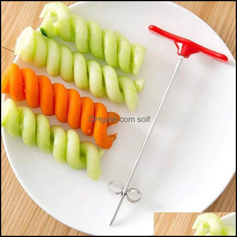 Creative Spiral Twist Knife for Cucumber Carrot Fruit Vegetable Peeler Manual Roller Stainless Steel Screw Carving Knife Kitchen Tool 384