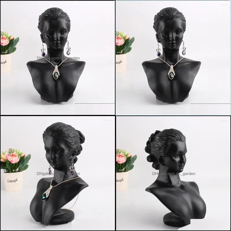 jewelry pouches black resin mannequin bust for women necklace display rack pendant earring stand holder show decorate exhibition shelf