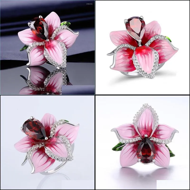 wedding rings unique style women fashion jewelry rose lotus silver plated ring with zircon engagement party bridal jewelryweddingwedding