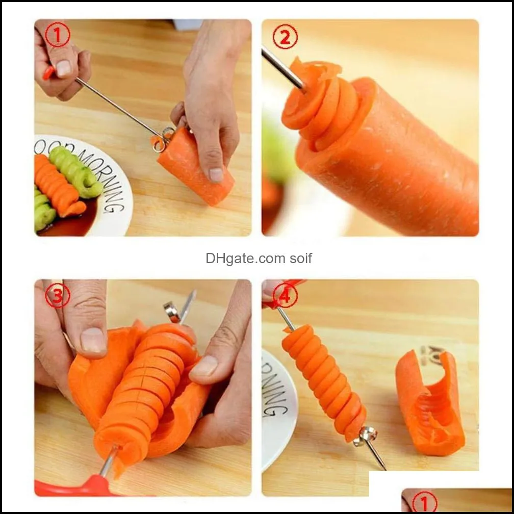 Creative Spiral Twist Knife for Cucumber Carrot Fruit Vegetable Peeler Manual Roller Stainless Steel Screw Carving Knife Kitchen Tool 384