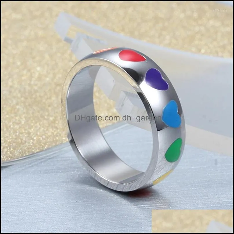 wedding rings titanium steel romantic personality women lesbian ring stainless female gay pride rainbow heart bands jewelrywedding