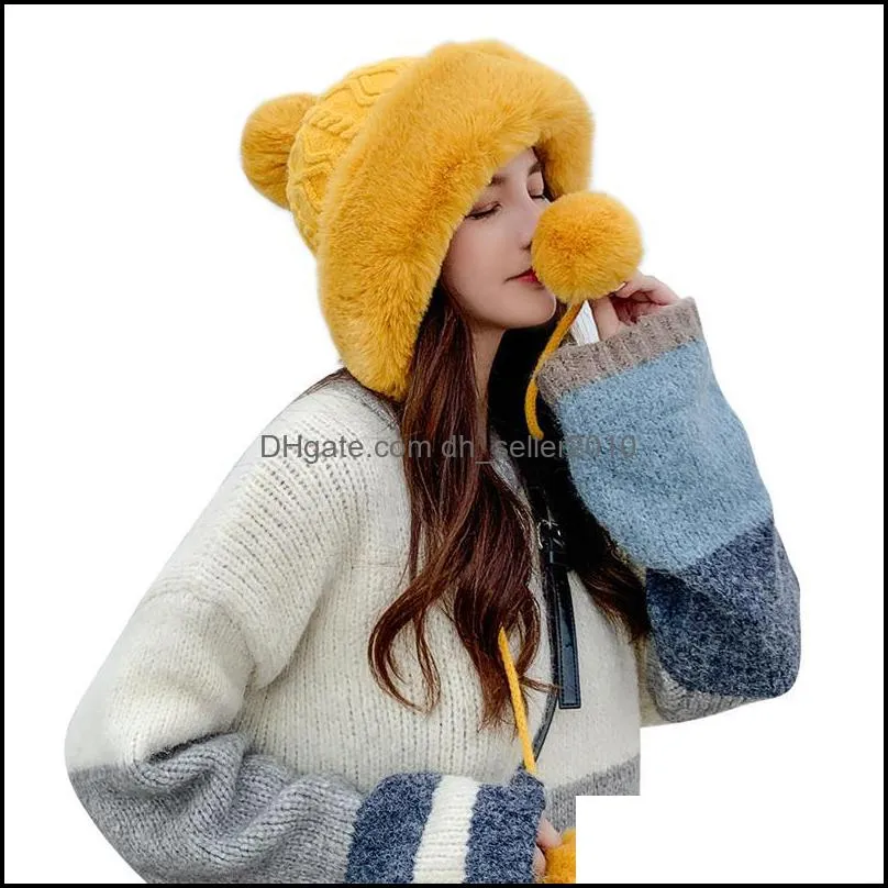 winter warm hats women knitting wool beanie plush autumn lady bonnet rope wide edge cute bobble 21 3dy g2