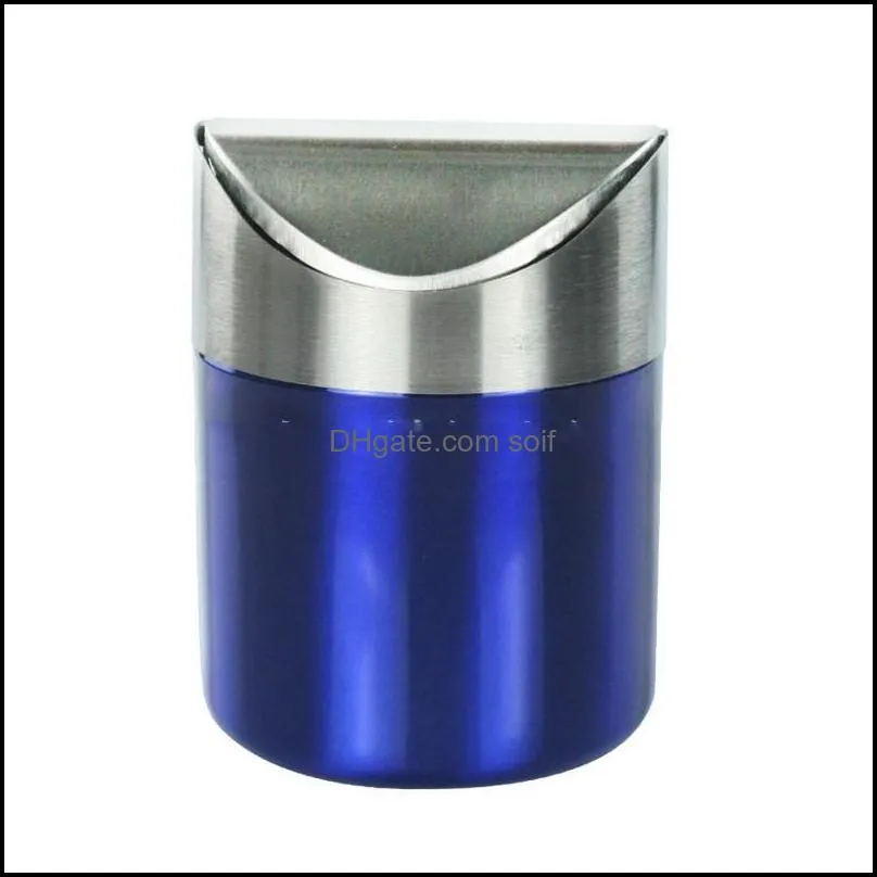 Colorful Flip Waste Bins Stainless Steel Miniature Table Top Trash Creative Portable