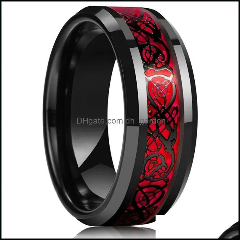 wedding rings 8mm mens stainless steel celtic dragon ring inlay red green black carbon fiber band jewelry for man size 612wedding