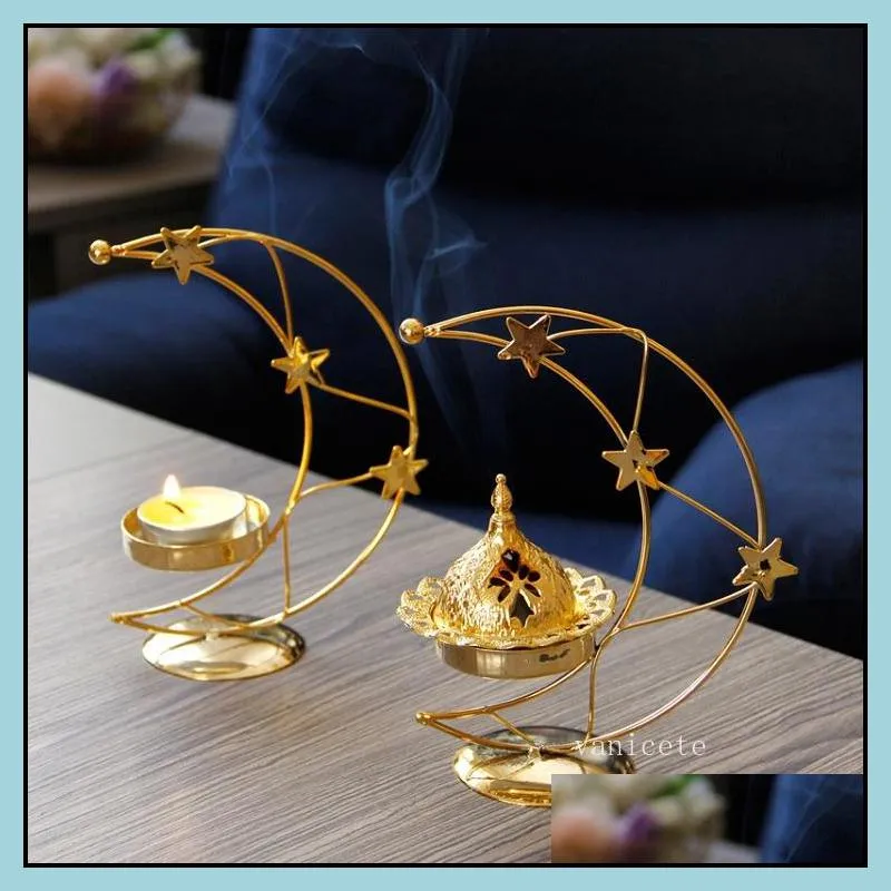 ramadan golden candle holders metal star moon shape candlestick dual purpose simple aromatherapy stove t2i53353