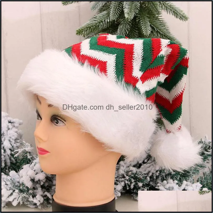 knit santaclaus hats adult children christmas gifts snowflake stripe santa hat red ordinary women men ornament plush