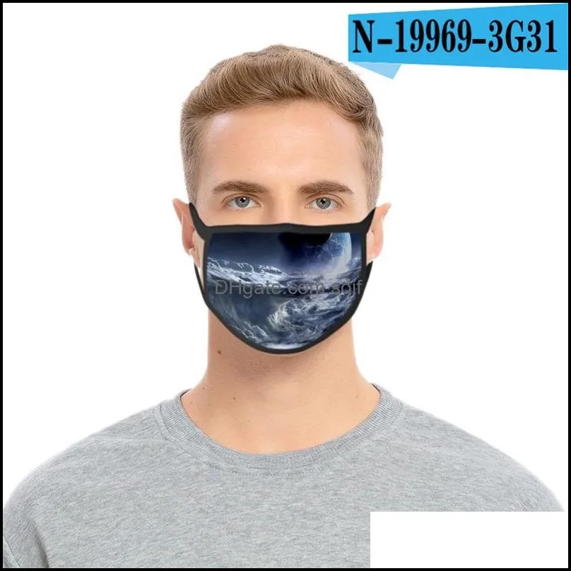 Anti Haze Cloth Face Mask Reusable Mascarilla Washable Respirator Science Fiction Printing Iced Silk Ultraviolet Proof 2 2glc D2