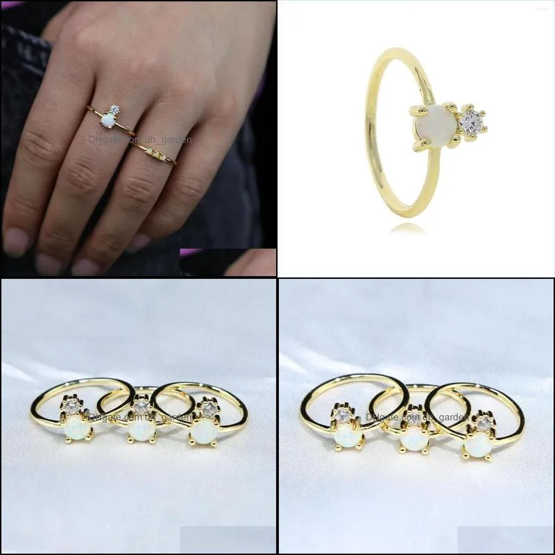 wedding rings gold color stone opal ring clear cz fire thin band engagement simple delicate women fashion jewelry