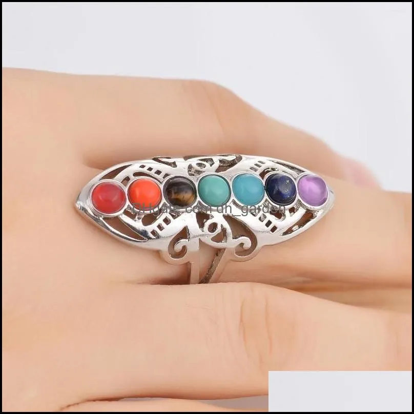 wedding rings 2pc natural gemstone seven chakra ring size adjustable meditation healing yoga lady amethyst ornament quartz jewelry