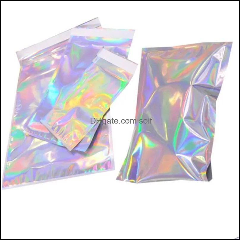 Laser Color Aluminum Foil Self Adhesive Retail Bag Candy  Mylar Foil Packing Pouch for Grocery Crafts Packaging express bag 247