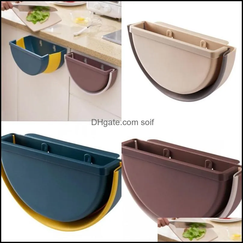 Wall Mounted Lidless Waste Basket Kitchen Living Room Fold Garbage Bin Storage Box Household Accessories Multicolor