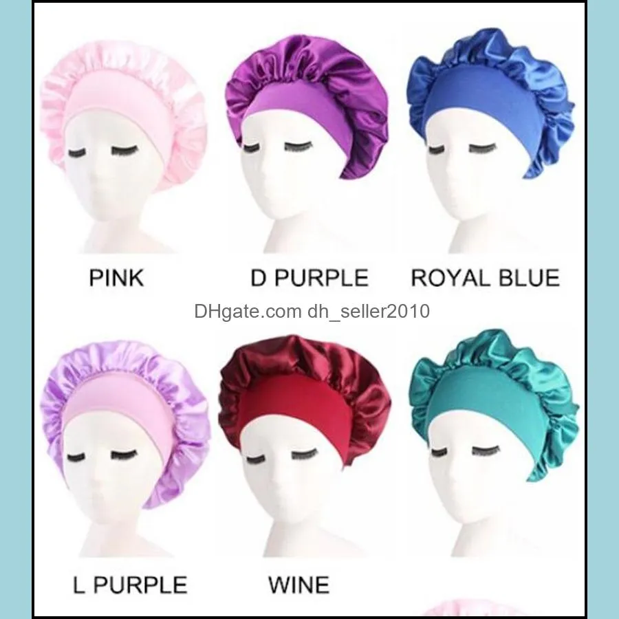 wide edge bonnets high elasticity headband nightcap womens fashion solid color satin hair care hat bath bedroom
