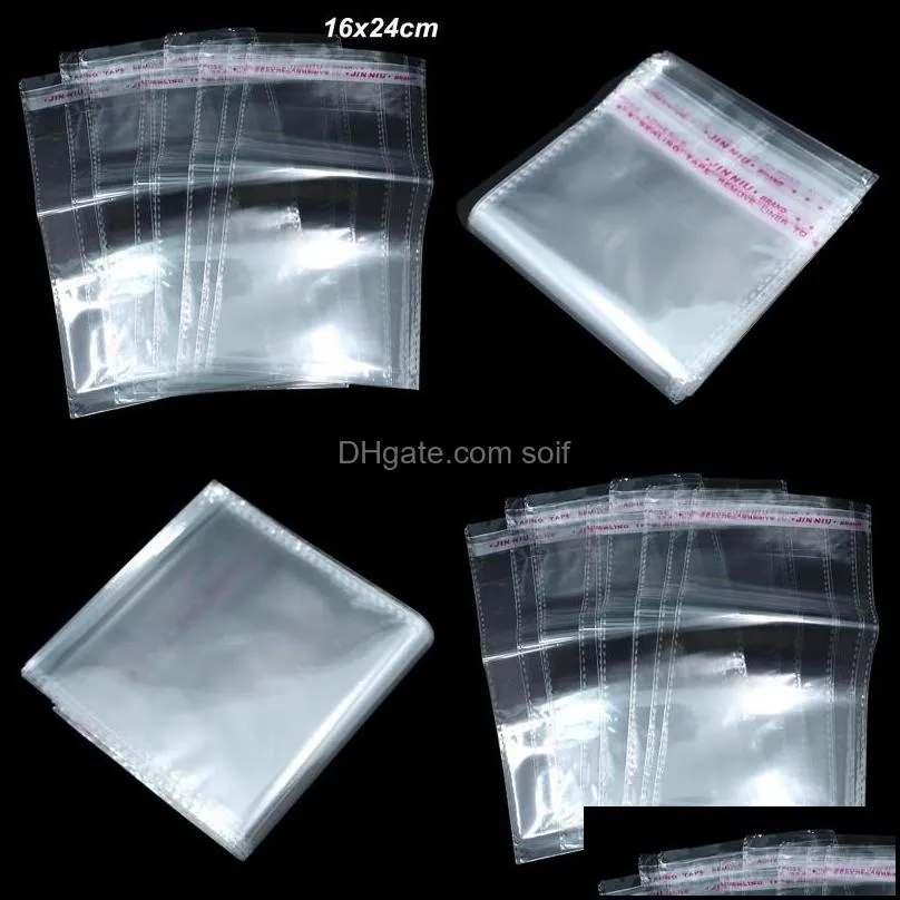 16x24cm Transparent OPP Self Adhesive Cello Cellophane Wraps Clear Cello Flat Treat  Snack Storage Bags Self Seal Poly Plastic 451