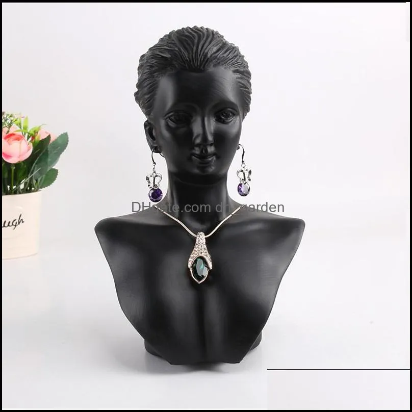 jewelry pouches black resin mannequin bust for women necklace display rack pendant earring stand holder show decorate exhibition shelf