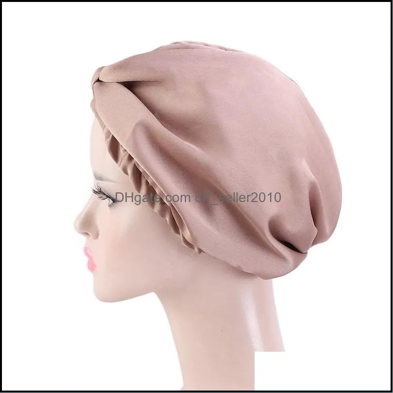 imitation real silk bonnet double deck hair protection women bath bedroom hat home furnishing solid color fashion