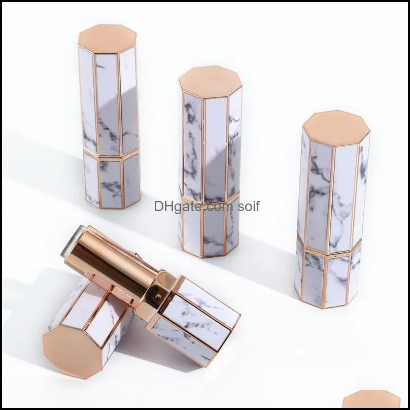 Marbling Patch Printing Lipstick Tube Plastic Octahedron Empty Clear Lip Gloss Container Lipglosses Lipglaze Women Organizer 3 8ml L2