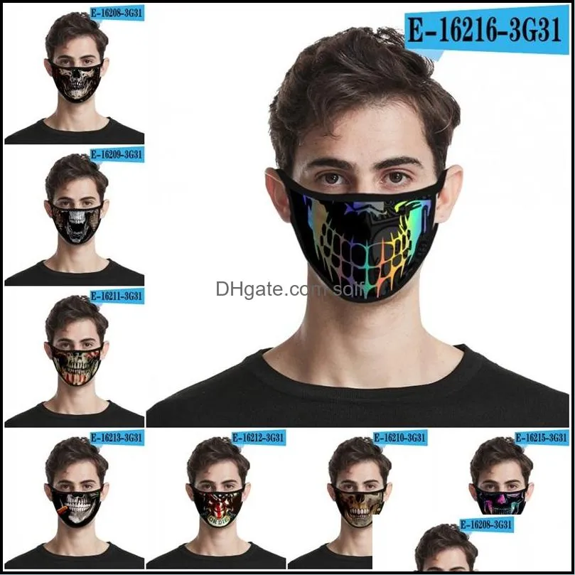 Washable Face Masks Dustproof Mascarilla Reuseable Respirator Outdoor Protection Ice Silk 3D Fashion Skull Riding Sunshade 2 2fdg D2