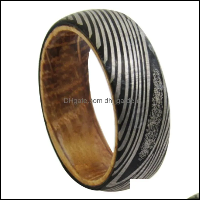 wedding rings original 6mm/8mm width man wooden tungsten carbide band with oak wood and damascus steel pattern for gift 613