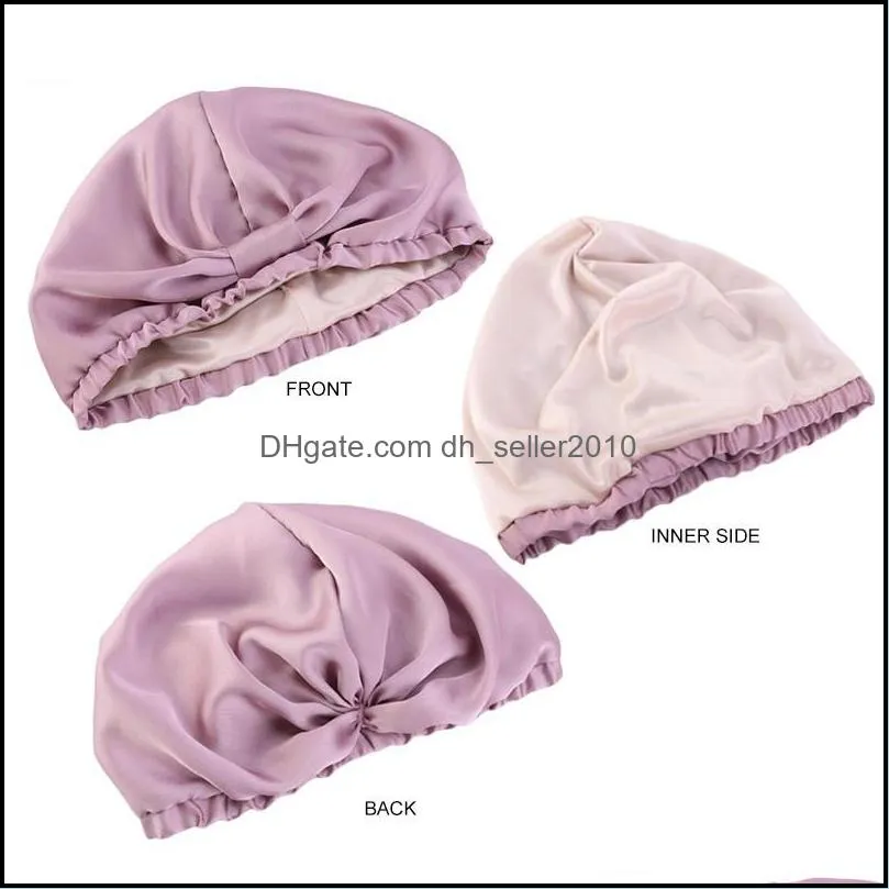 imitation real silk bonnet double deck hair protection women bath bedroom hat home furnishing solid color fashion