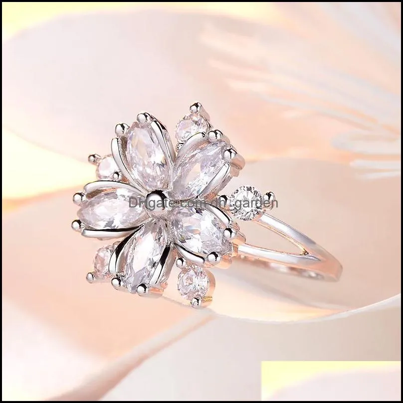 wedding rings elegant fashion sakura princess engagement for bride jewelry romantic cherry blossom zircon lady ringswedding brit22
