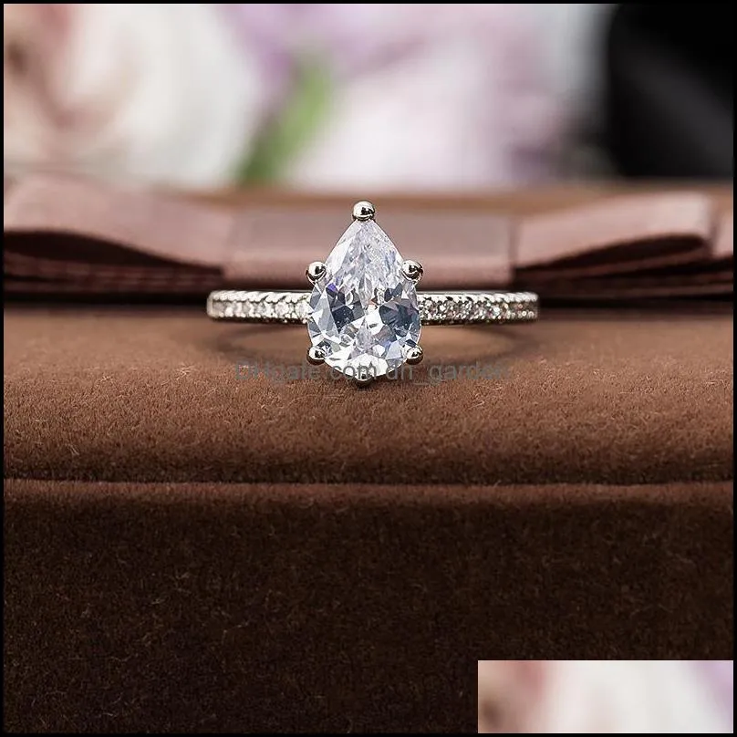 wedding rings silver color for women luxury promise engagement bridal jewelry cubic zirconia water drop stone fashion bijouxwedding