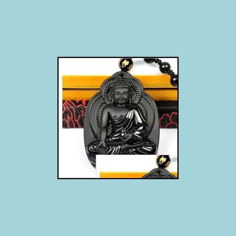 natural obsidian necklace shi dari buddha pendant frosted zodiac sheep monkey this buddhas patron