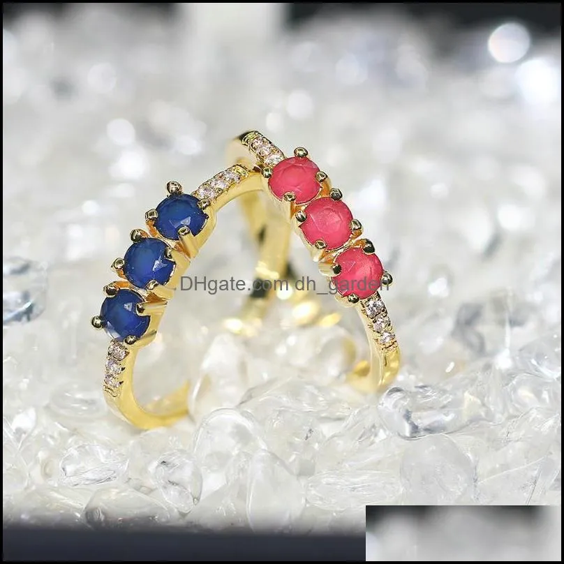 wedding rings double fair for women unique sweet multicolor candy stone light gold color finger ring gift fashion jewelry r876wedding