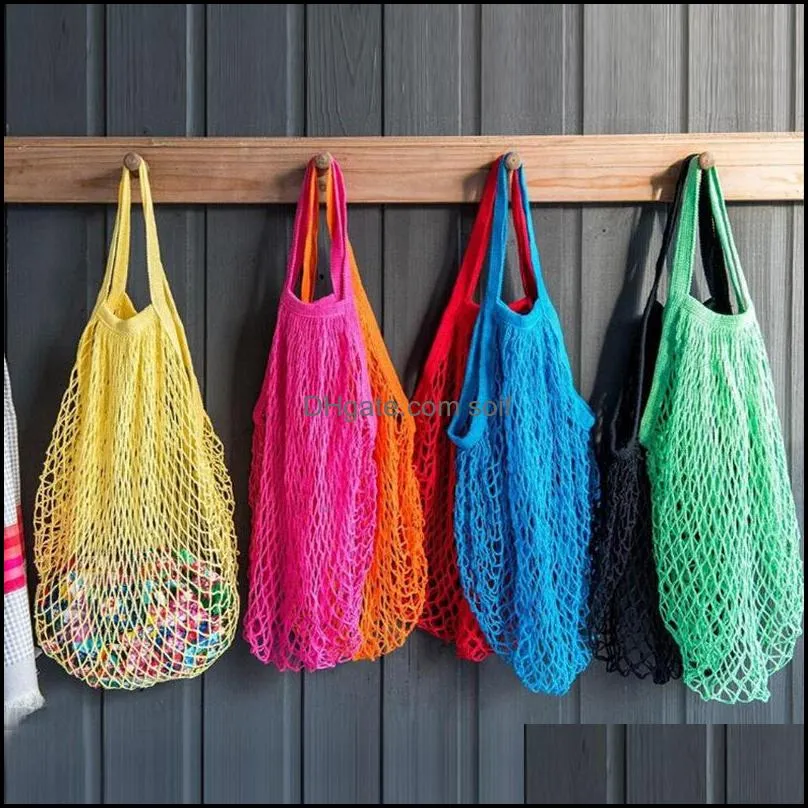 Natural Cotton Net Shopping Bag Multicolour 2 Type Reusable Strong Comfortable Hand Totes Bags Home Storage Back Package