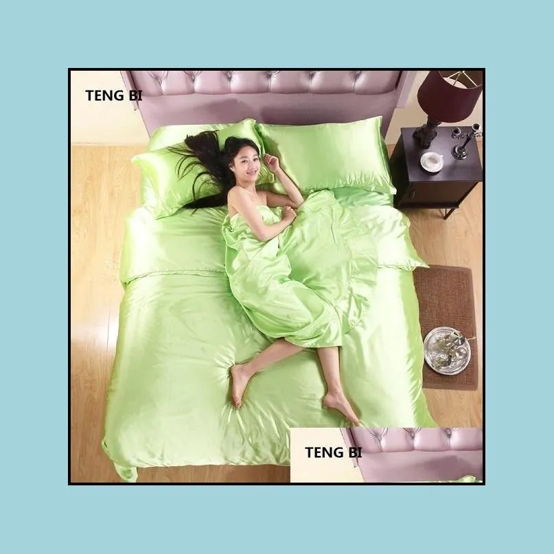 hot 100 pure satin silk bedding set home textile king size bed set bedclothes duvet cover flat sheet pillowcases wholesale y200111