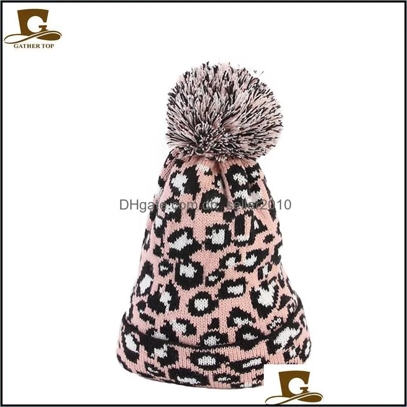 leopard print pattern woolen hat men women fashion headgear winter warm crochet knitted cap