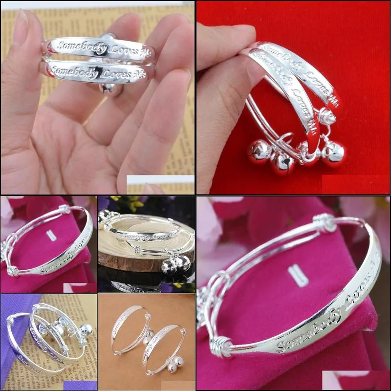 bangle 2pcs children baby girls boys toddlers adjustable size 925 sterling silverbangle