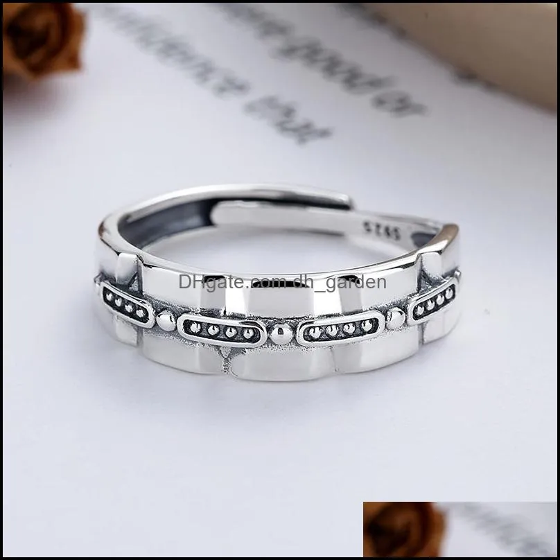 Wedding Rings Sterling Silver Retro Personality Simple Line Geometric Ring Ins Cold Wind Men`s And Women`s RingWedding