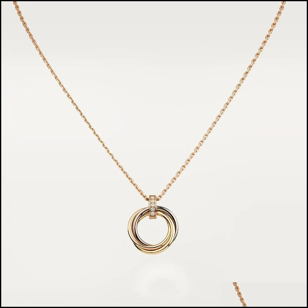 fashion Classic Design Cubic Zirconia Triple Trinity Necklace Pendant Women Girls Titanium Steel Wedding Designer Jewelry Collares 18K Gold