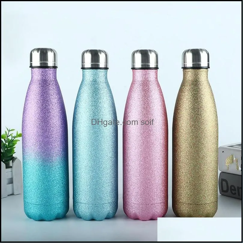 Glitter Gradients Coffee Drinks Cups 500ml Stainless Steel Water Bottles Vacuum Sports Double Deck Durable Mugs