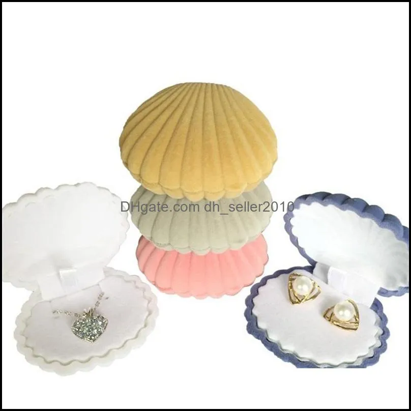 1 piece lovely shell shape velvet jewelry box wedding engagement ring box for earrings necklace bracelet display gift 1015 q2